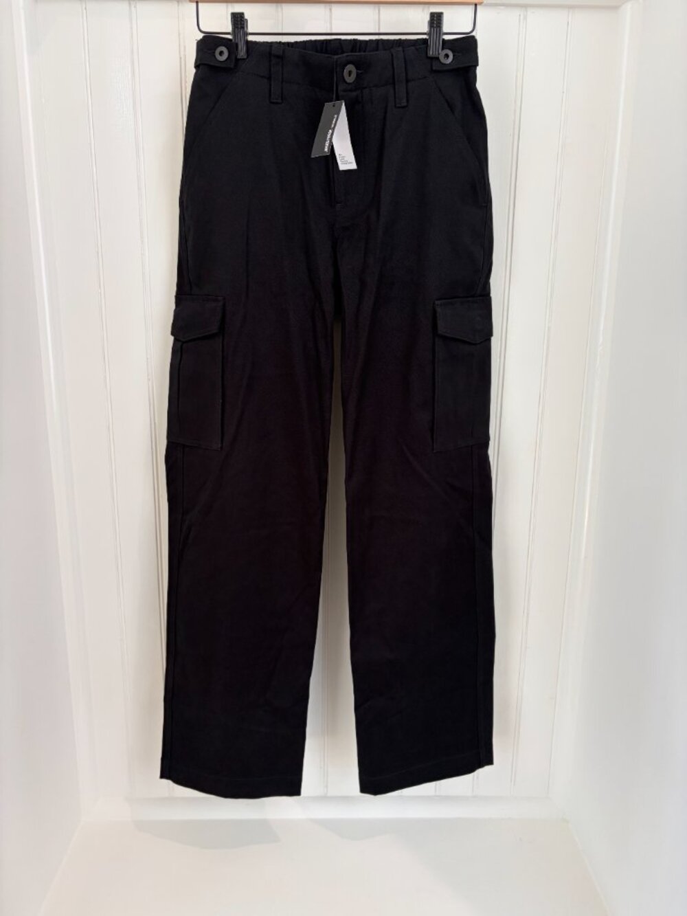 James Perse Cashmere Touch Cotton Cargo Pant Black Elastic Waist Sz 1/S NWT